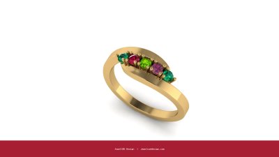 Gold ring with red, green, and purple gemstones in prong setting - JewelCAD Design Bangkok