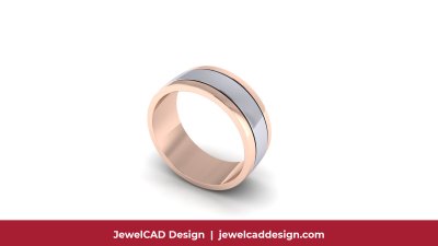 Rose gold and white gold two tone modern wedding band ring with polished finish - JewelCAD Design Bangkok