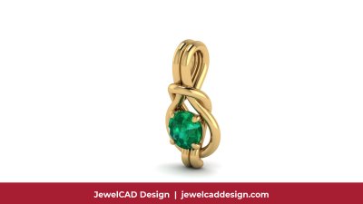 Gold twisted pendant featuring round emerald gemstone in prong setting elegant jewelry design - JewelCAD Design Bangkok
